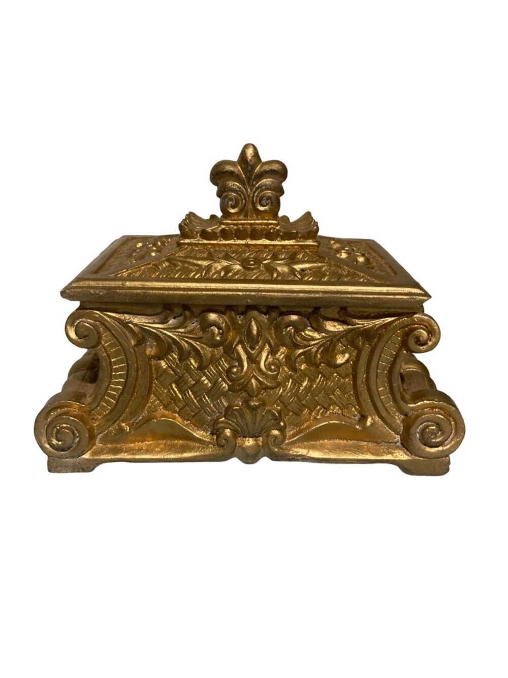 French Style Fleur-de-lis Gold Tone Trinket Jewelry Box
